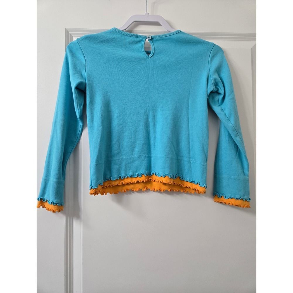 Hanna Andersson Girls Blue Floral Embroidered Lettuce Edge Top Size 130 US 8 - Picture 5 of 5
